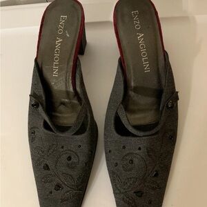 ENZO ANGIOLINI Women Sz 9M Black Leather Heel Pump Loafer mules Shoe